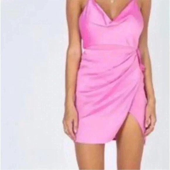 Ensley Mini Princess Polly Dress SIZE 4 Bubblegum Pink Sheer Wrap Asymmetrical - Picture 4 of 14